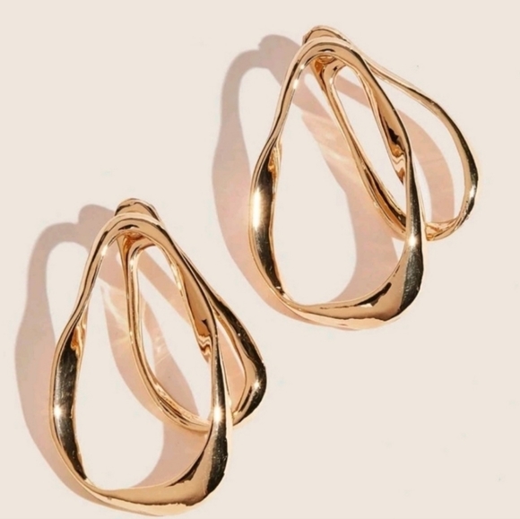 Gold hoop Hammered plated thick double layer boho big earrings - Picture 4 of 17